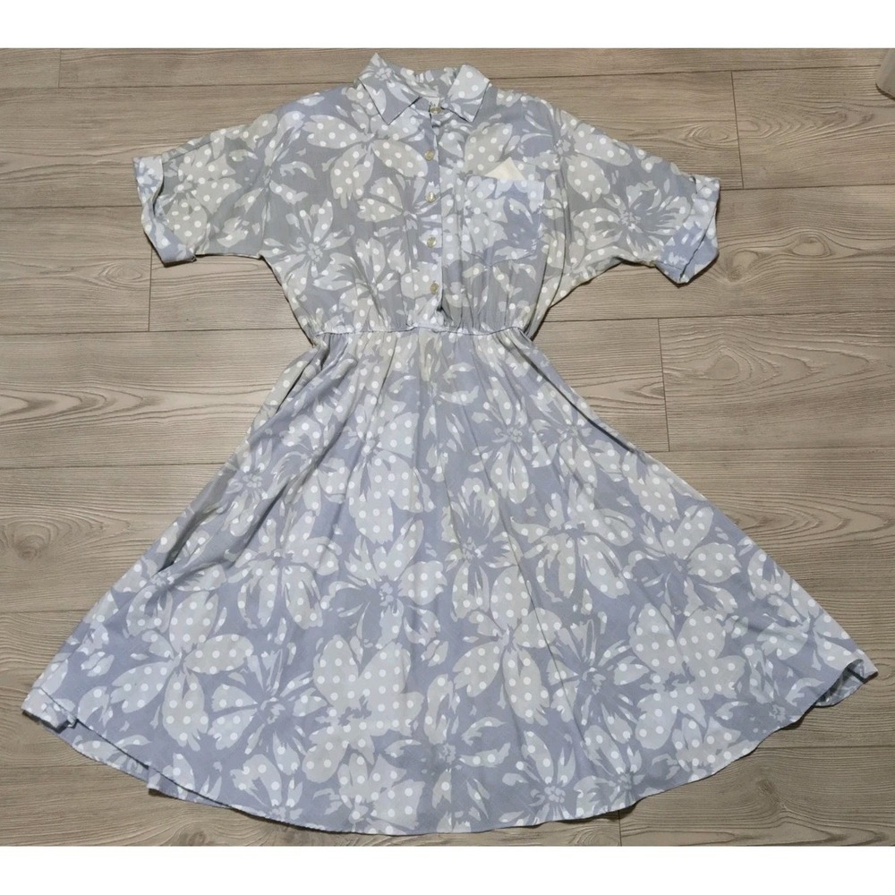 S. L. Petites Fashions Dress True Vintage Womens Size 10 Blue Floral *Stains*